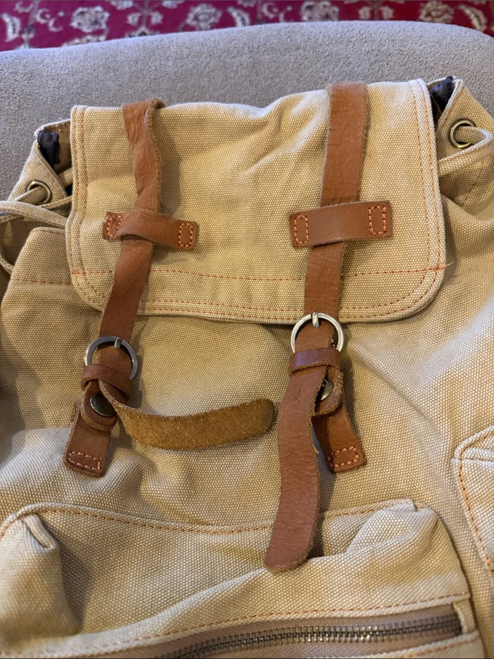 Gearonic tan brown Canvas Leather Backpack Bag  (TD)